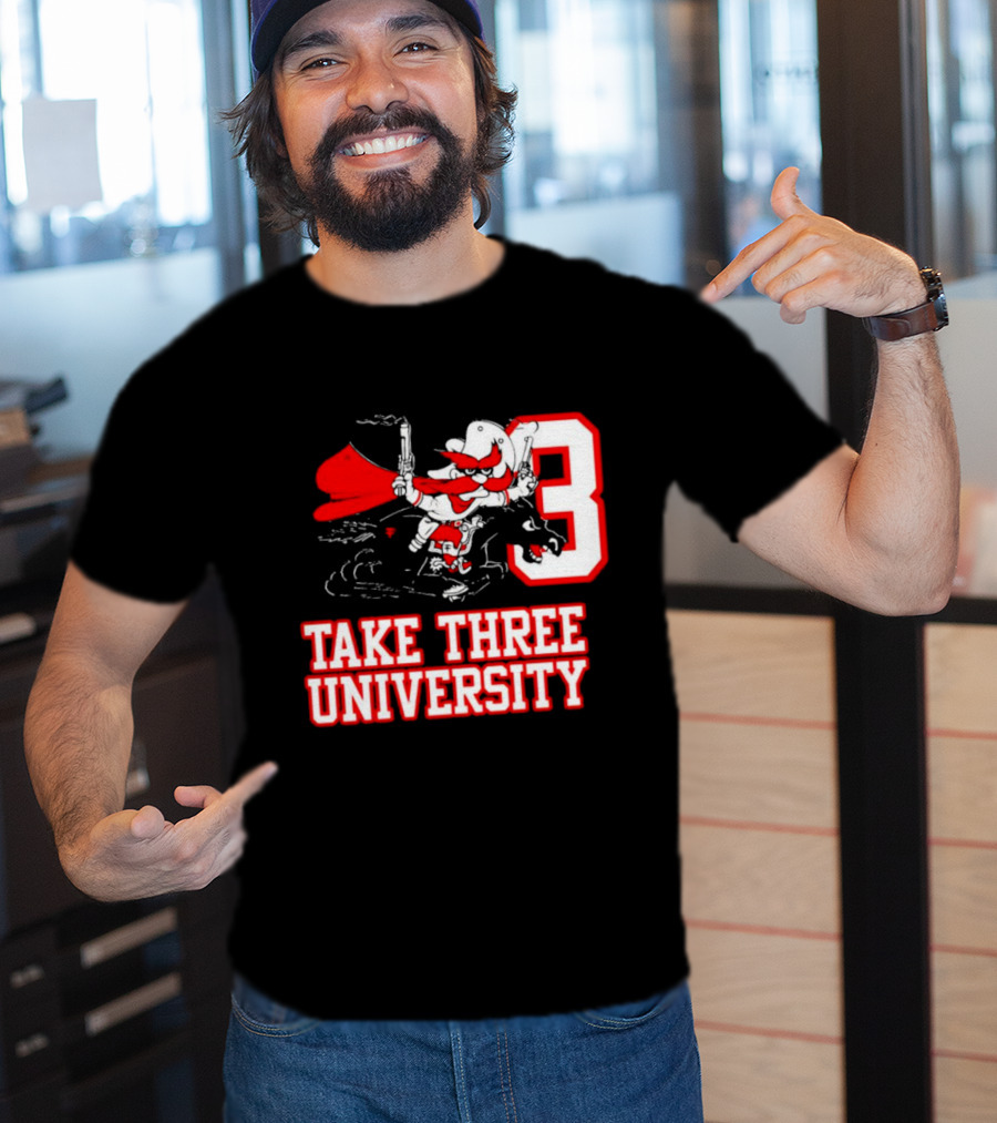 Take Three University Cowboy Mascot With Dual Pistols Number 3 T-Shirt