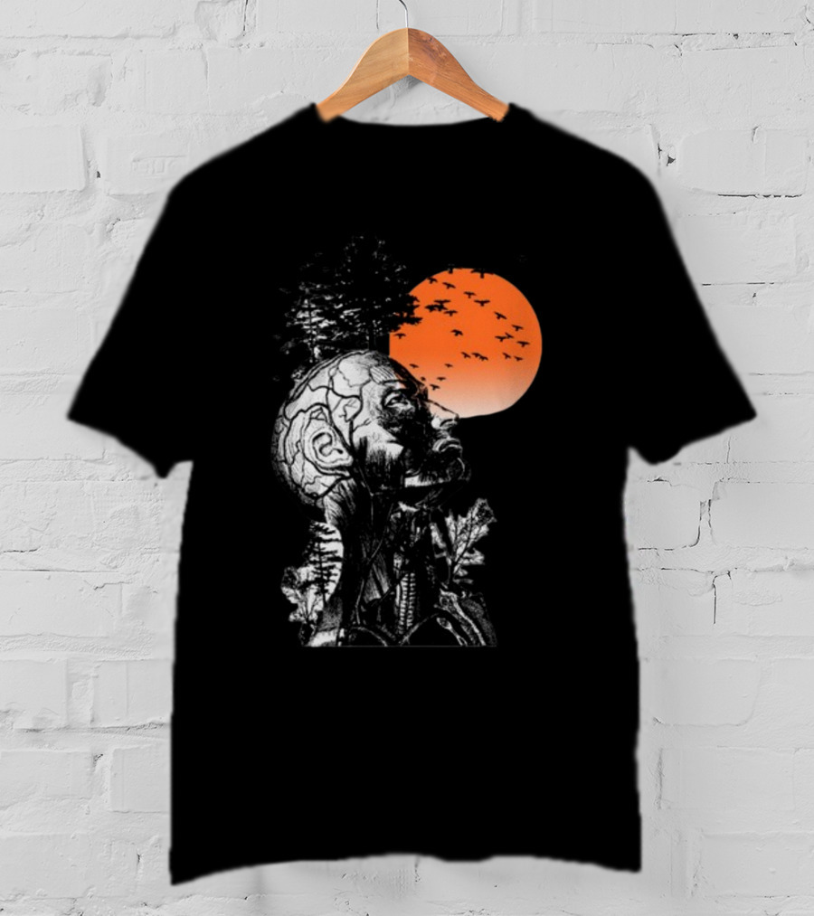 Hangover Alan Human Anatomy Tree Brain Pattern Orange Moon Dark Khaki T-Shirt