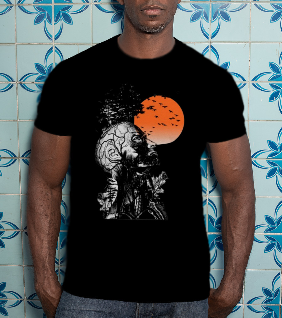 Hangover Alan Human Anatomy Tree Brain Pattern Orange Moon Dark Khaki T-Shirt