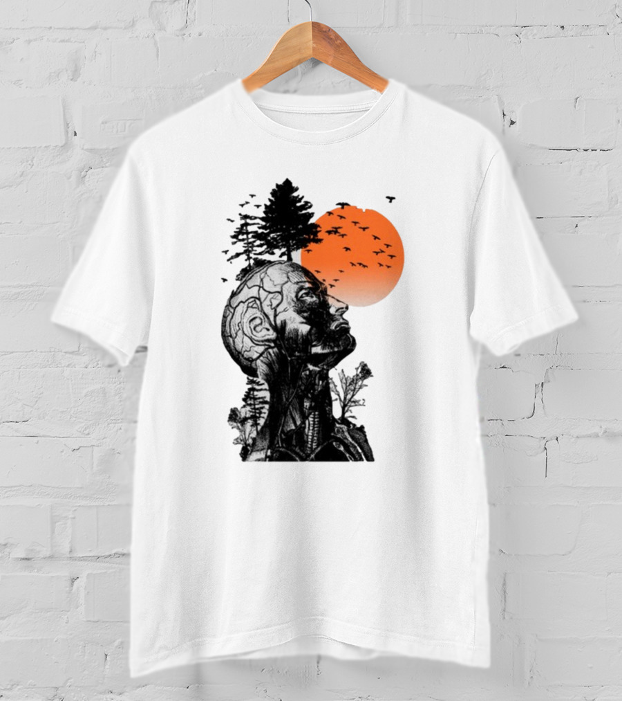 Jason Kelce Hangover Brain Anatomy With Sunset And Flying Birds T-Shirt