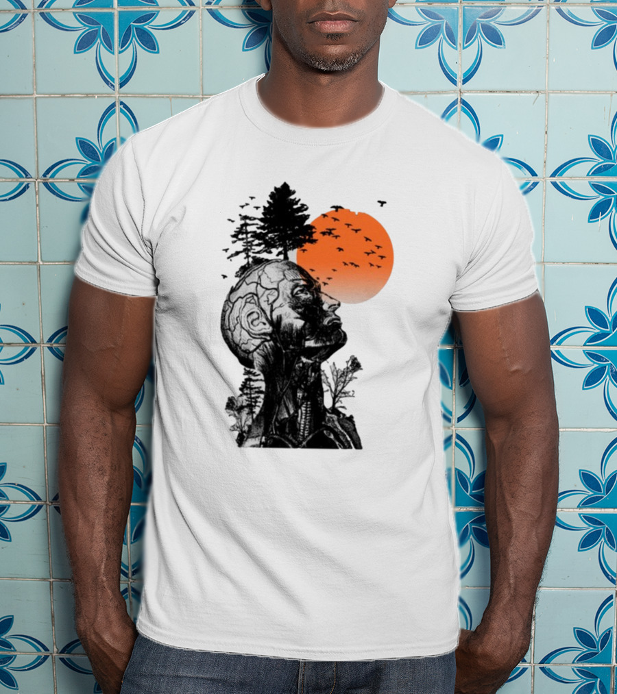 Jason Kelce Hangover Brain Anatomy With Sunset And Flying Birds T-Shirt