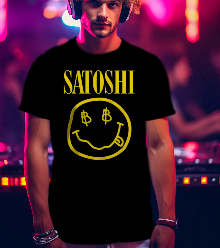 SATOSHI Smiley Face With Bitcoin Symbols T-Shirt