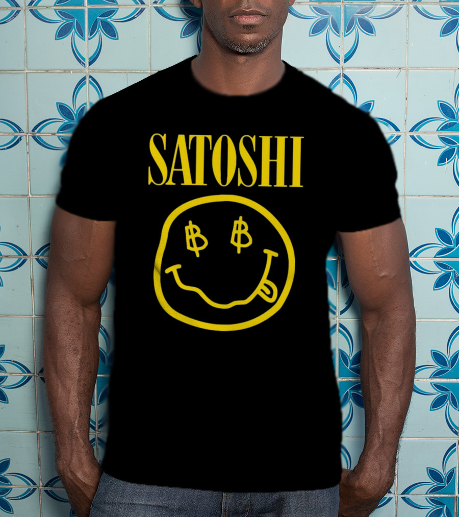 SATOSHI Smiley Face With Bitcoin Symbols T-Shirt