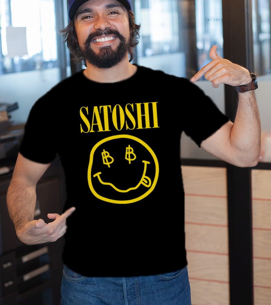 SATOSHI Smiley Face With Bitcoin Symbols T-Shirt