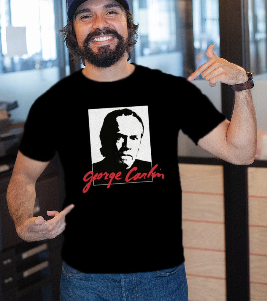 George Carlin Sometimes A Little Brain Damage Can Help Black And White Portrait Mike Cessario T-Shirt