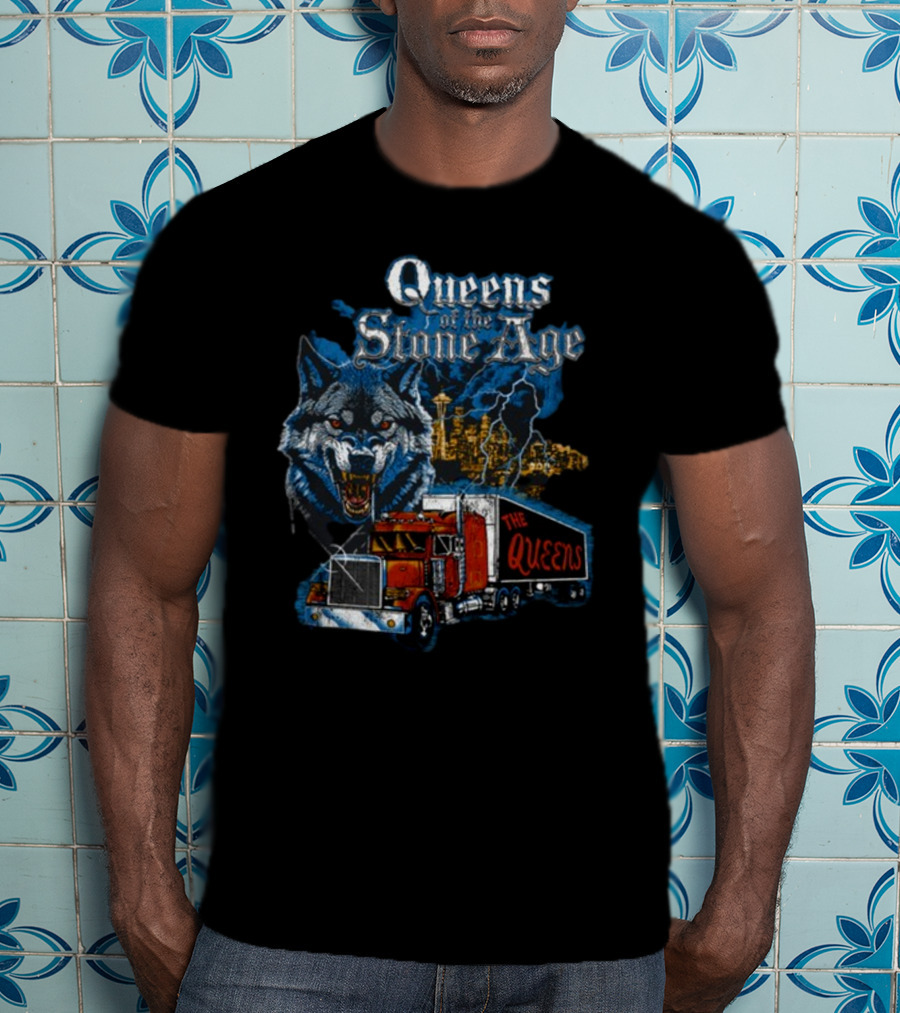 Queens Of The Stone Age Wolf Lightning Truck Seattle Skyline-The Queens T-Shirt