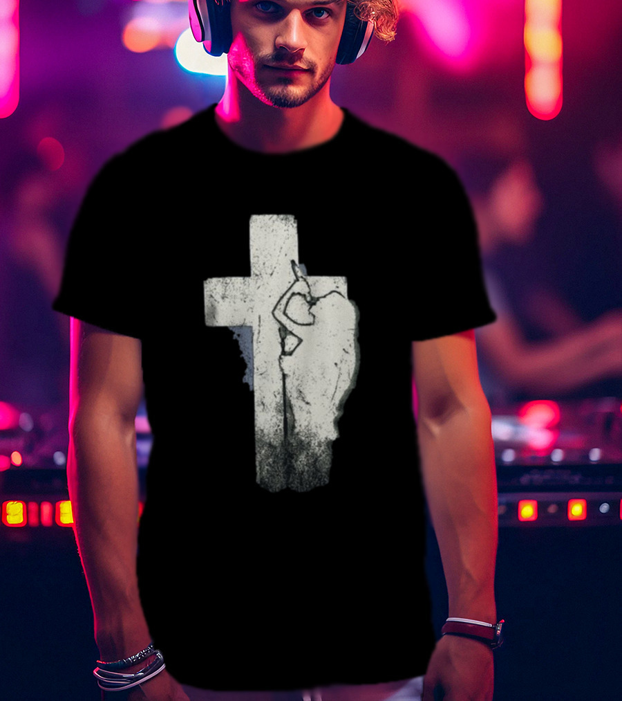 NessaBarrett Crucifix Distressed Standing Figure T-Shirt