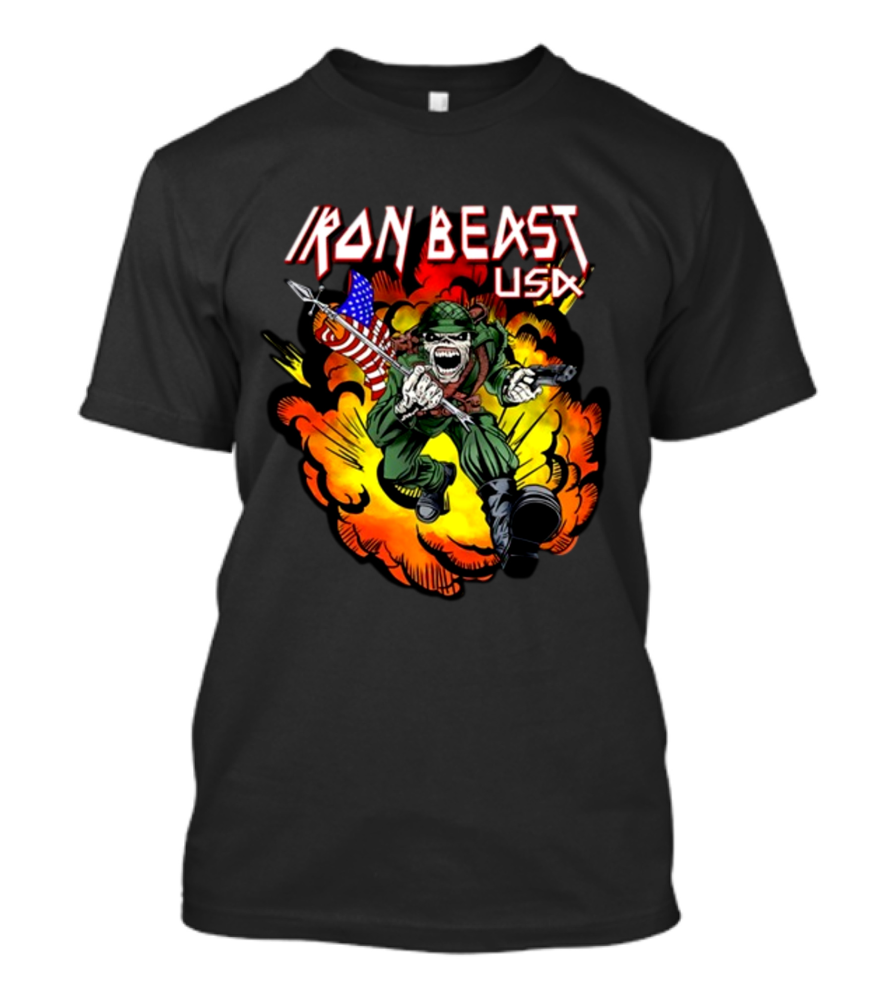 Iron Beast USA Explosive Soldier With American Flag T-Shirt