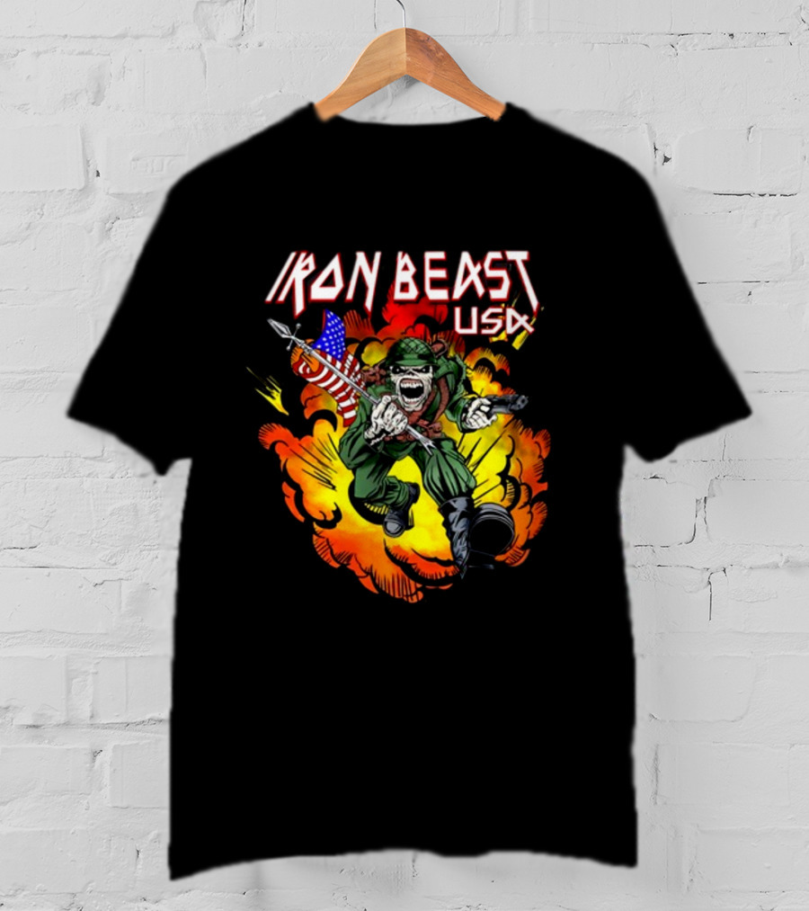 Iron Beast USA Explosive Soldier With American Flag T-Shirt