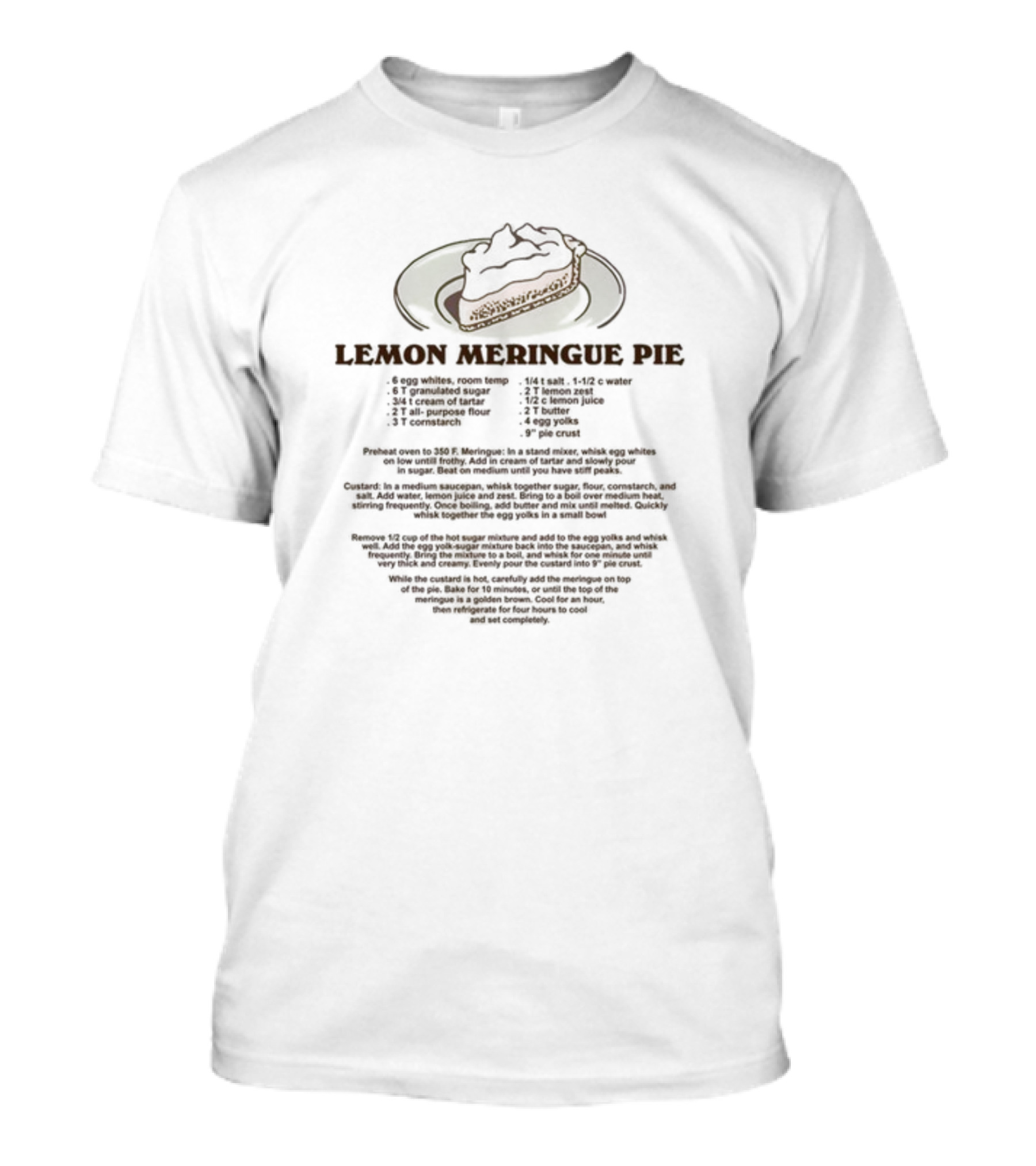 Lemon Meringue Pie Recipe Ingredients And Instructions With Slice T-Shirt
