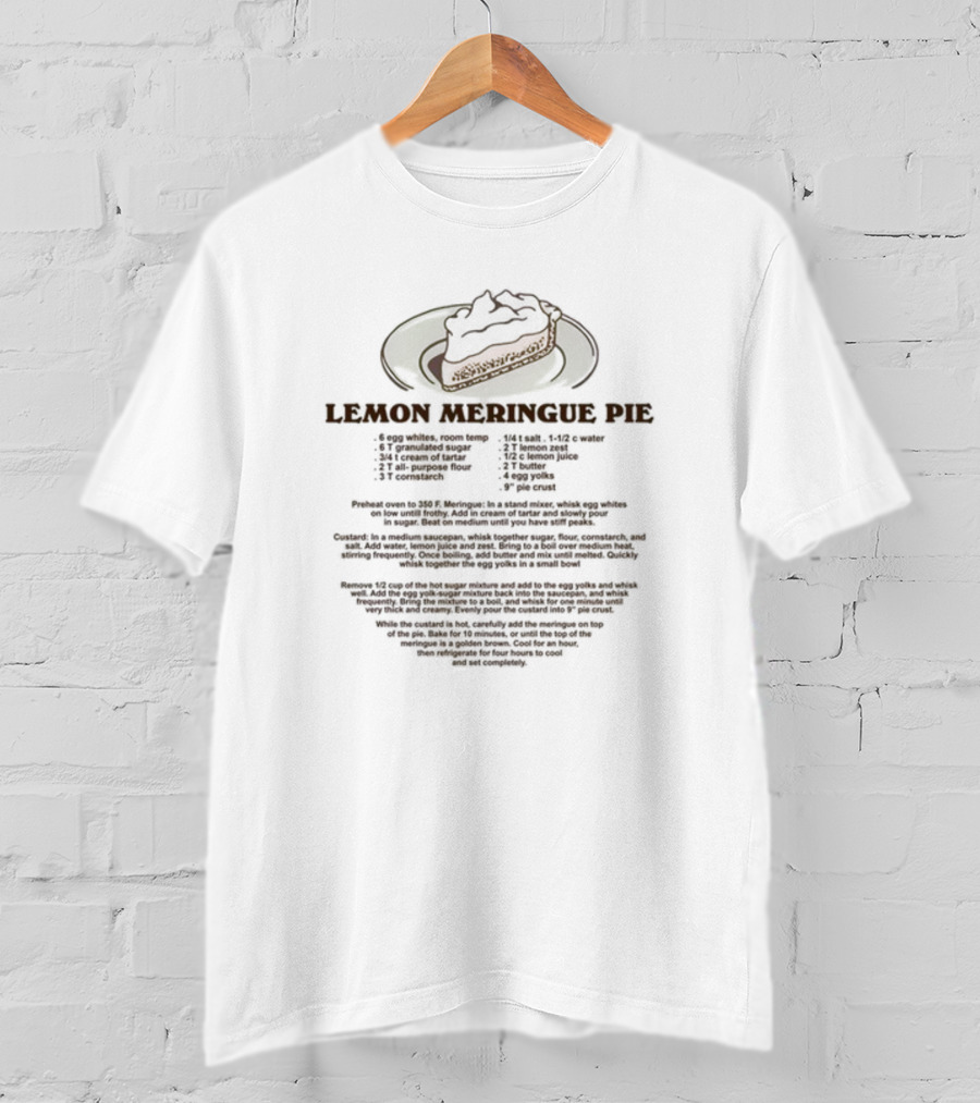 Lemon Meringue Pie Recipe Ingredients And Instructions With Slice T-Shirt
