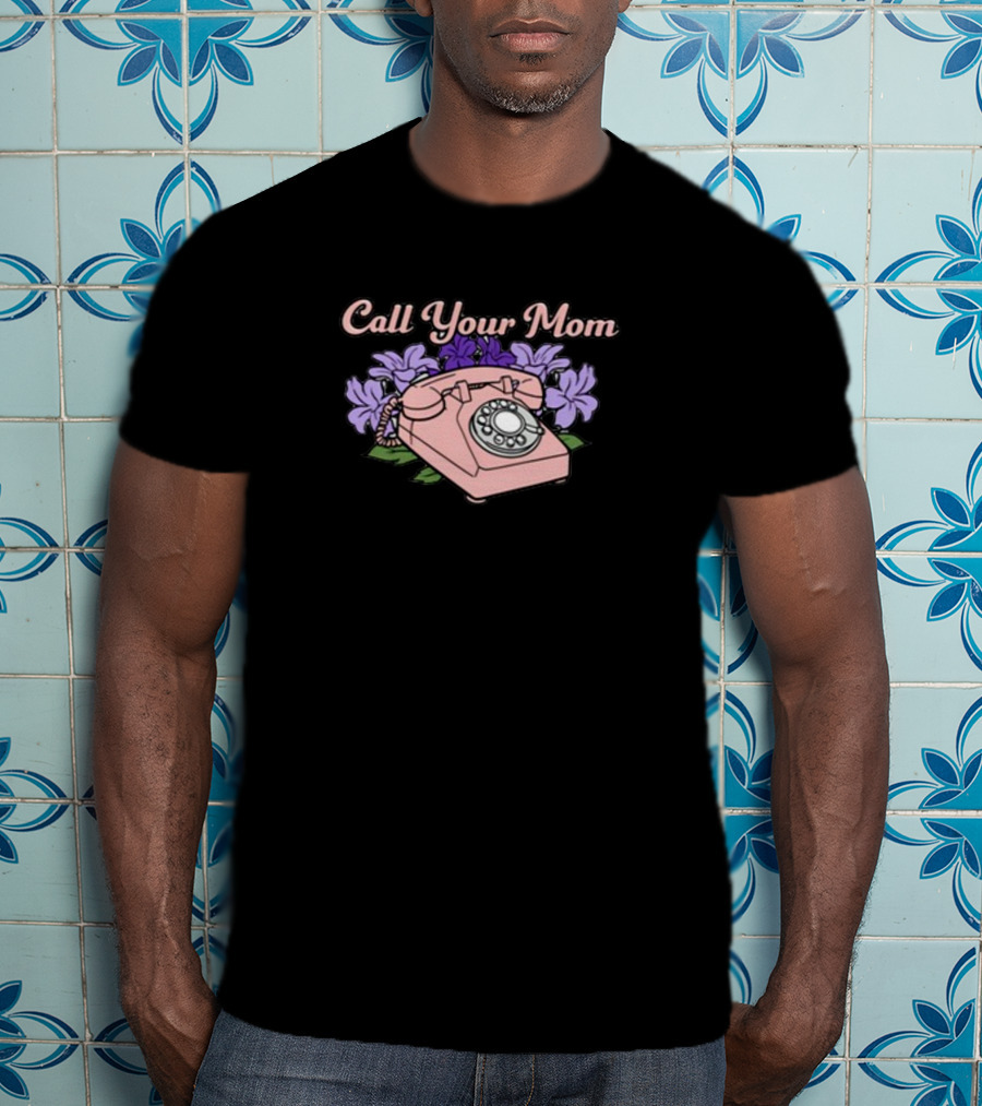 Middleclassfancy Call Your Mom Vintage Phone With Purple Flowers T-Shirt
