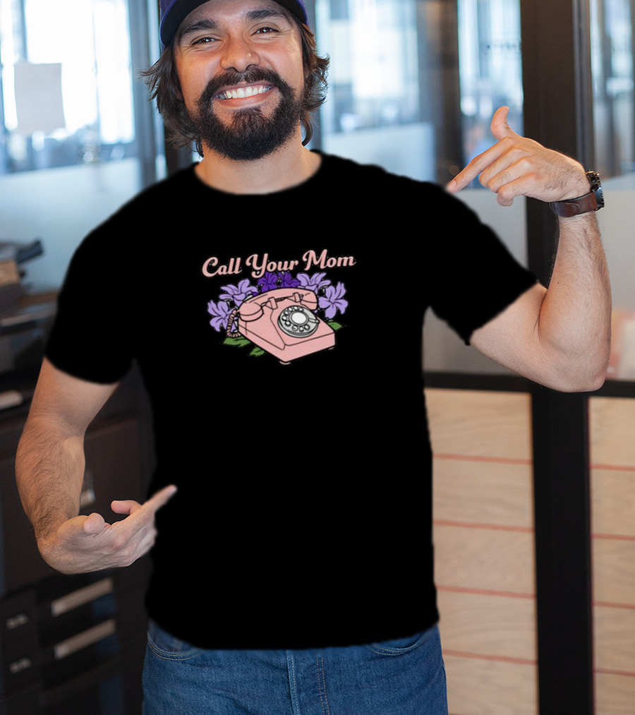 Middleclassfancy Call Your Mom Vintage Phone With Purple Flowers T-Shirt