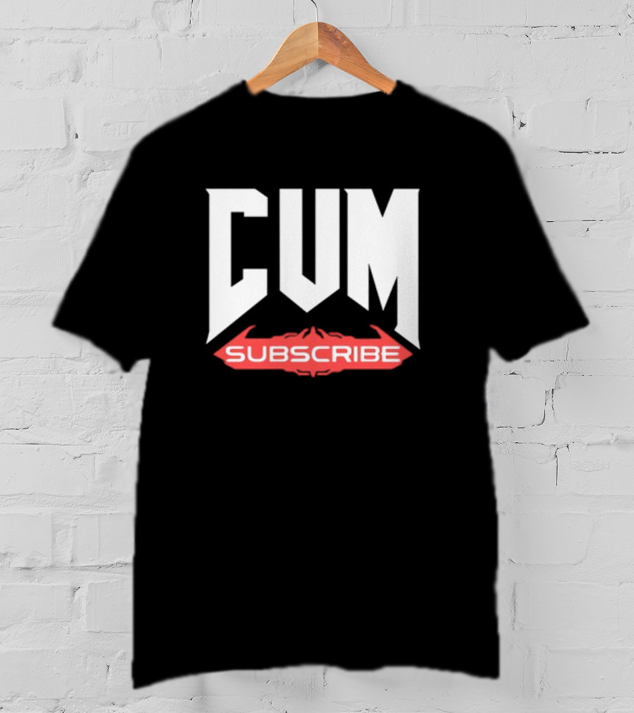 CUM Subscribe Doom Inspired Logo Gaming Meme T-Shirt