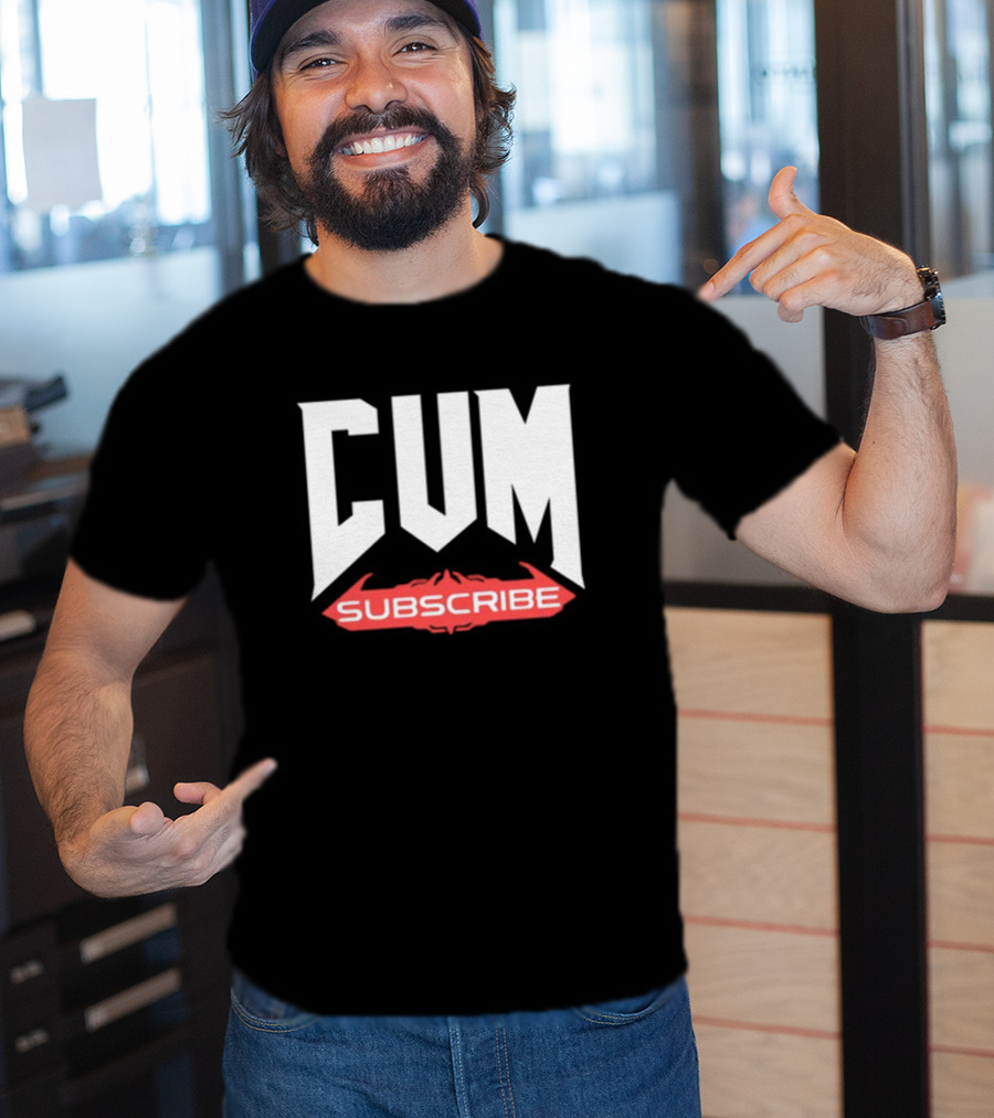 CUM Subscribe Doom Inspired Logo Gaming Meme T-Shirt