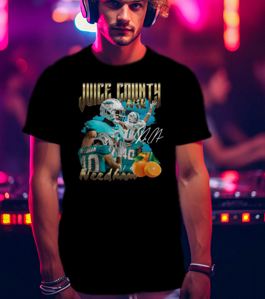 Clincboyzclothing Juice County Nik Needham Dolphins Football Player Signature Oranges T-Shirt