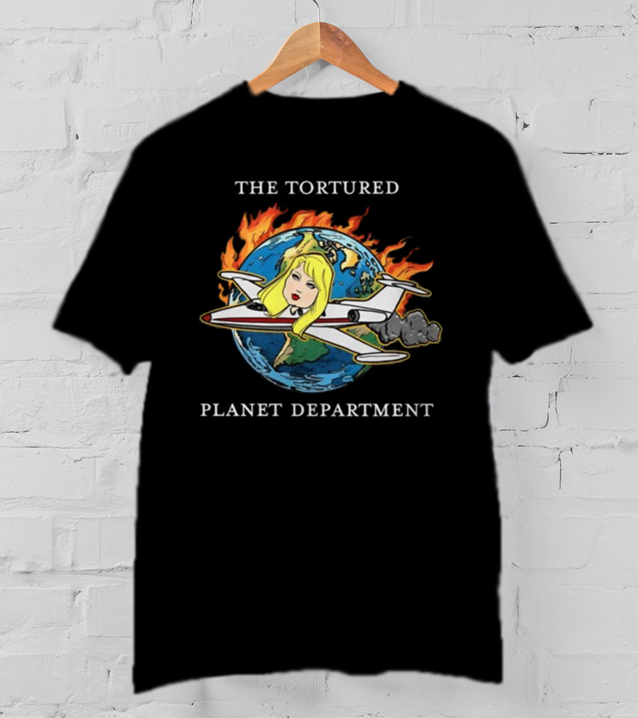 THE TORTURED PLANET FLAMING GLOBE AIRPLANE CARICATURE DEPARTMENT T-Shirt