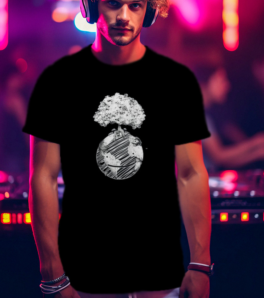 Dream Earth Day Organic Tree And Planet Sketch T-Shirt