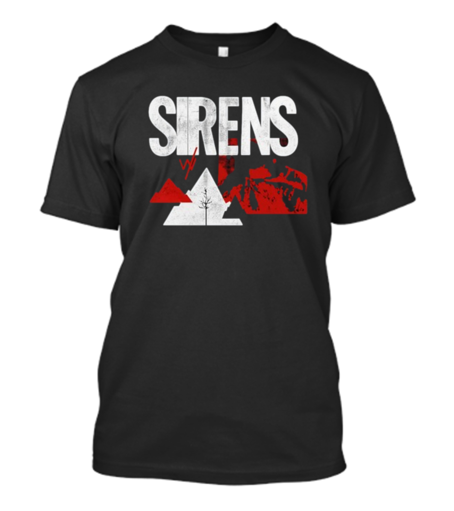 Sirens Mountain Tree Red Abstract Collage T-Shirt