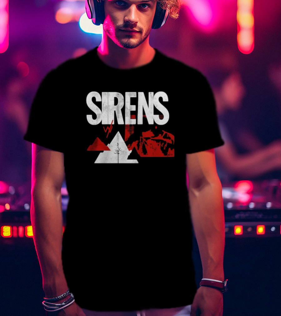 Sirens Mountain Tree Red Abstract Collage T-Shirt