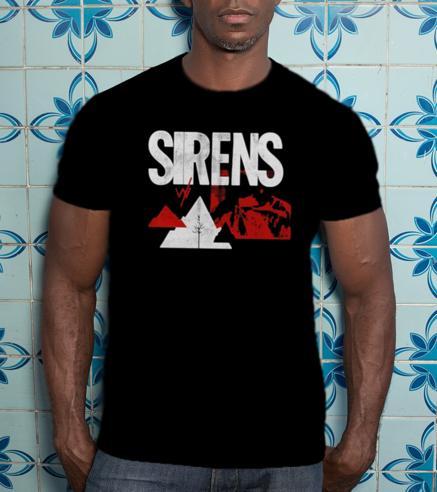 Sirens Mountain Tree Red Abstract Collage T-Shirt