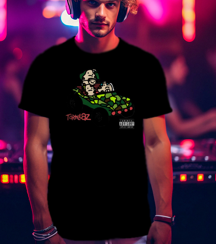 Tortillaz Wrap Music Parody With Cartoon Characters In Camouflage Vehicle T-Shirt