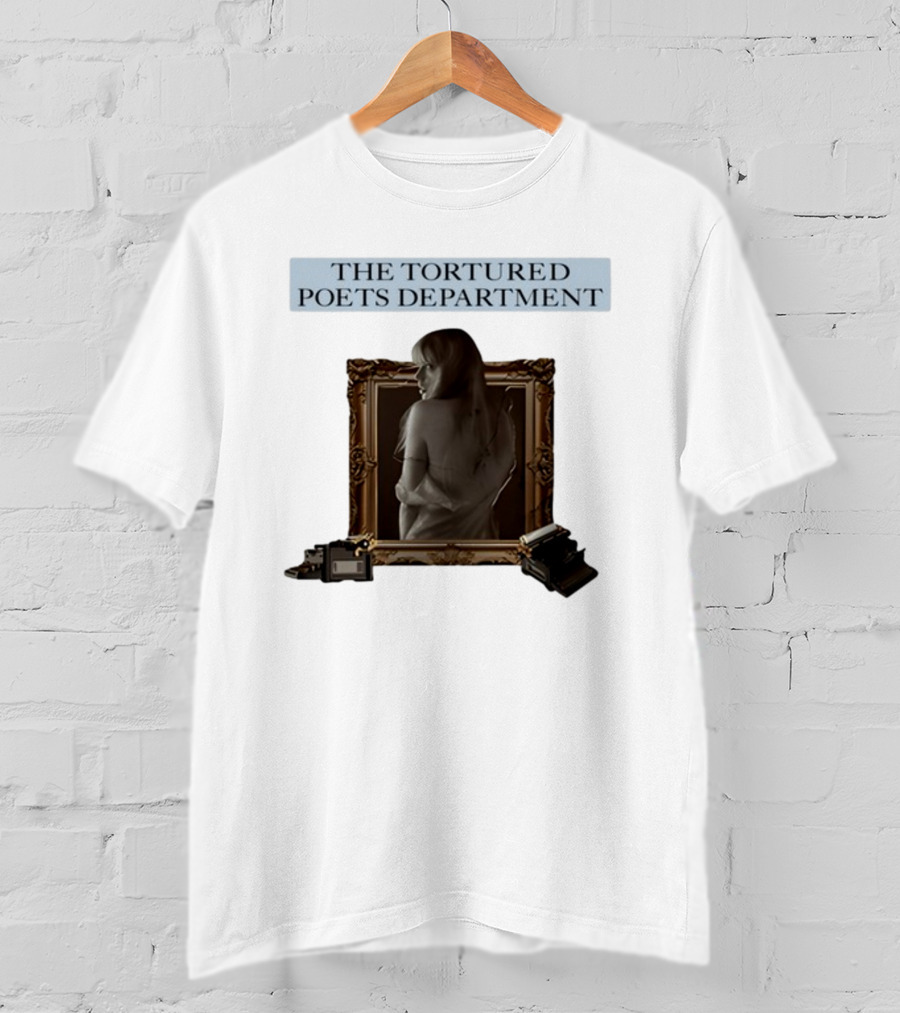 Chartsandshirts The Tortured Poets Department Framed Figure With Books And Typewriter T-Shirt