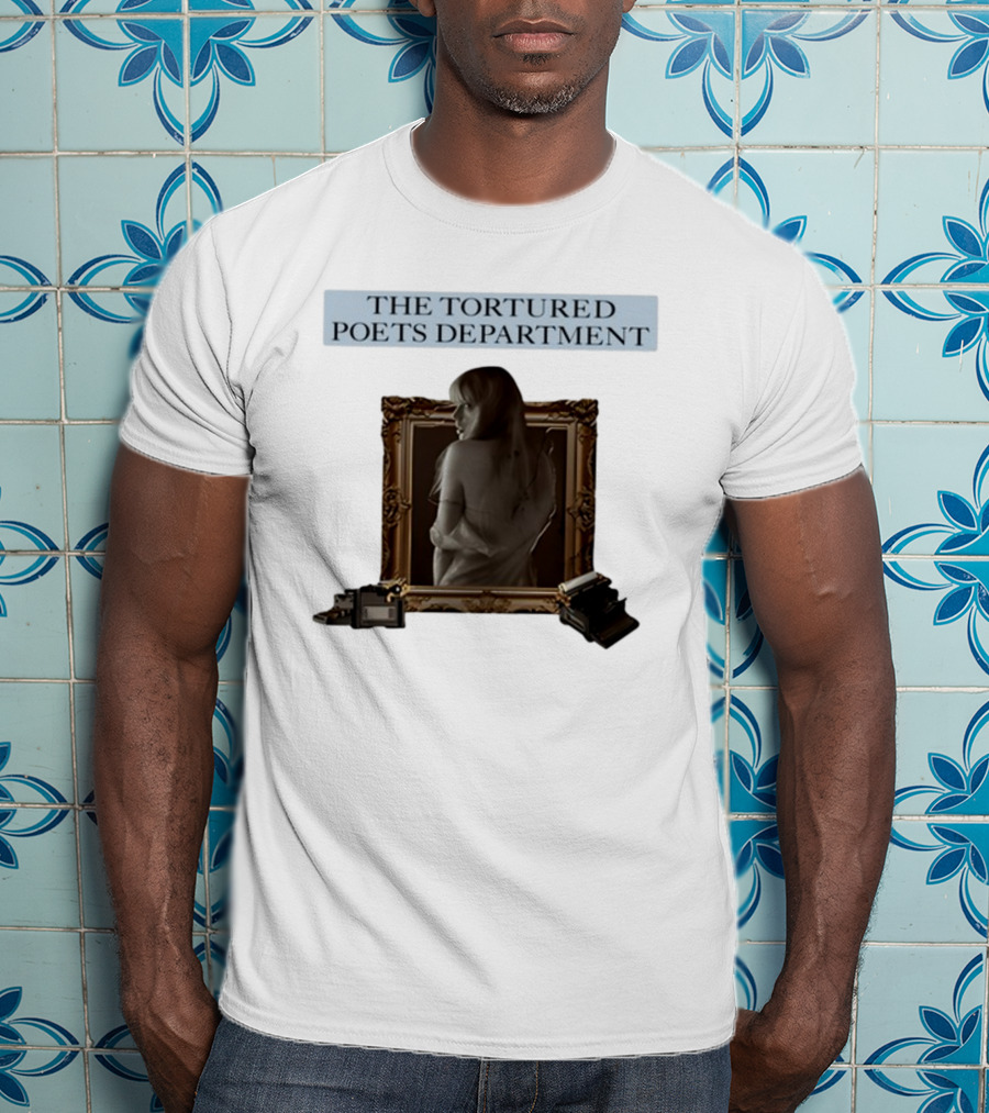 Chartsandshirts The Tortured Poets Department Framed Figure With Books And Typewriter T-Shirt