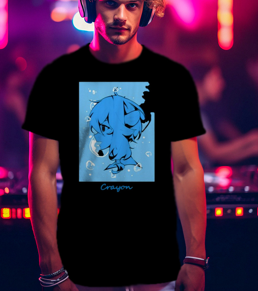 Crayon Submerged Blue Anime Head With Bubbles T-Shirt