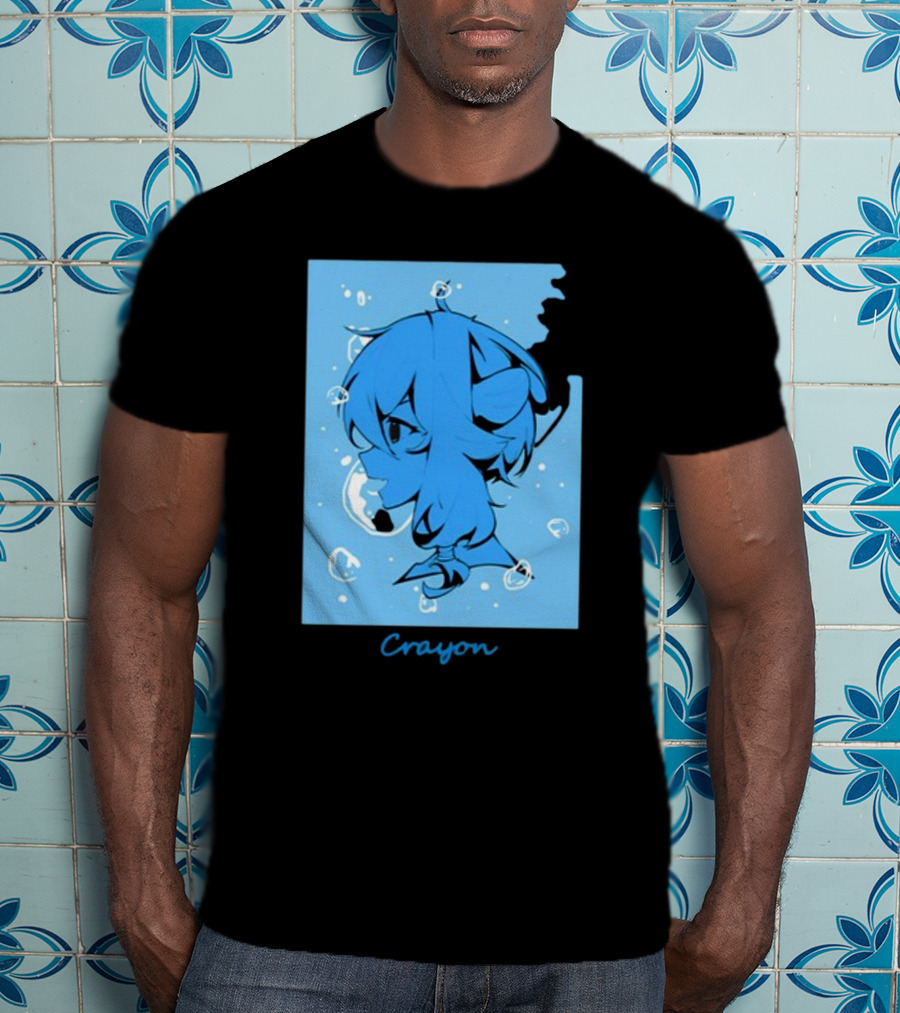 Crayon Submerged Blue Anime Head With Bubbles T-Shirt
