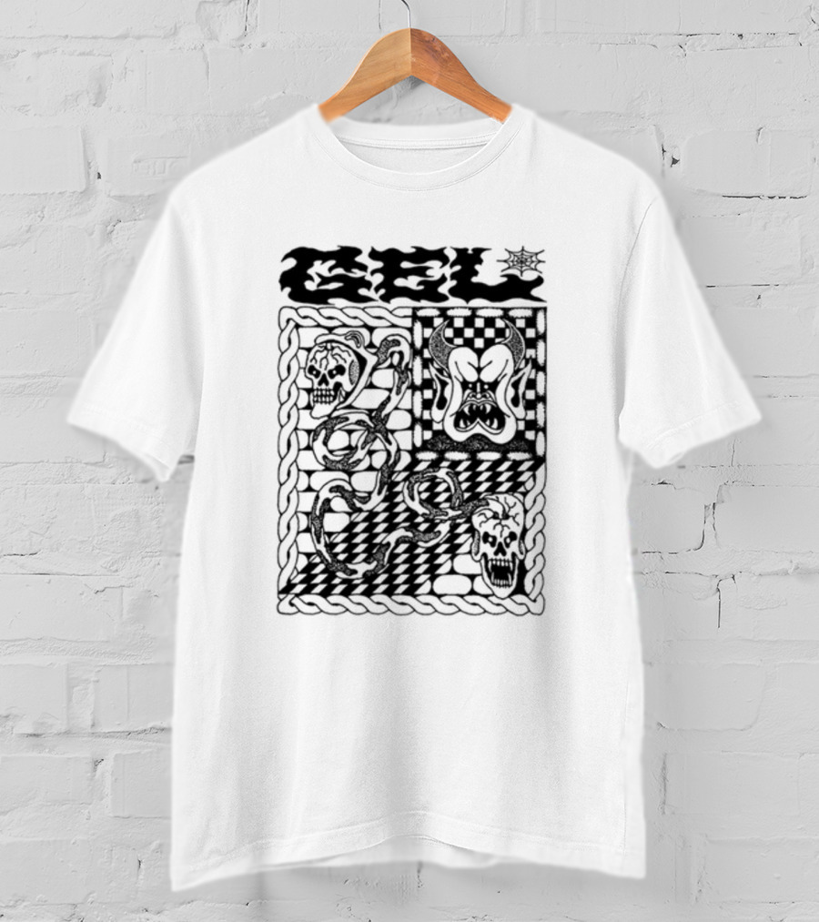 Gel Skull Chains Flames Checkered T-Shirt