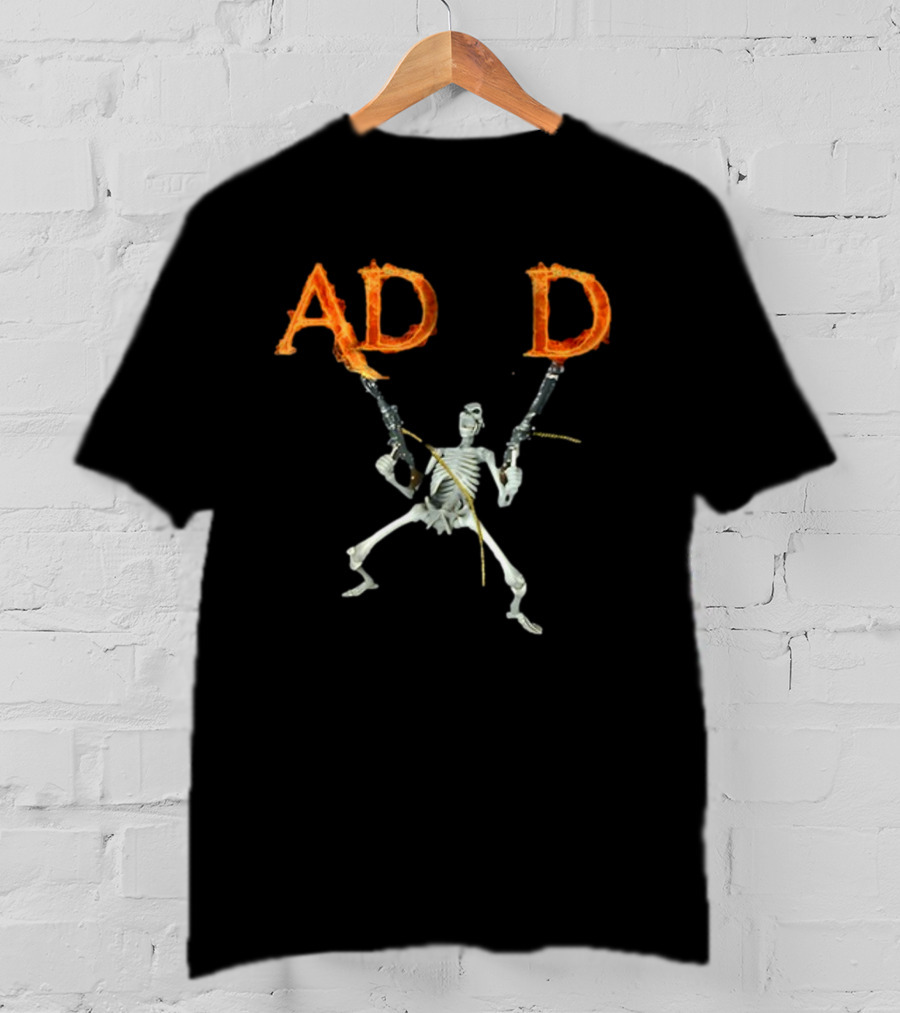 ADHD Skeleton Dual-Wielding Fiery Guns T-Shirt