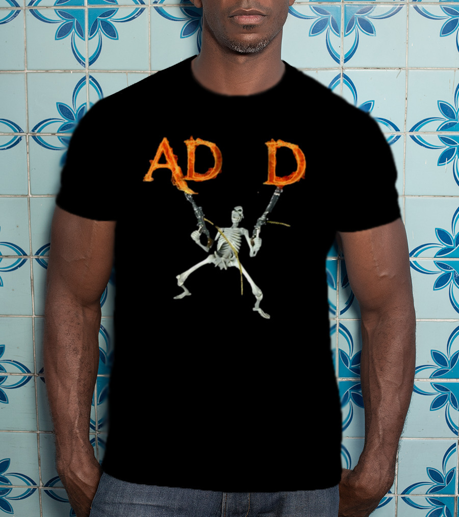 ADHD Skeleton Dual-Wielding Fiery Guns T-Shirt