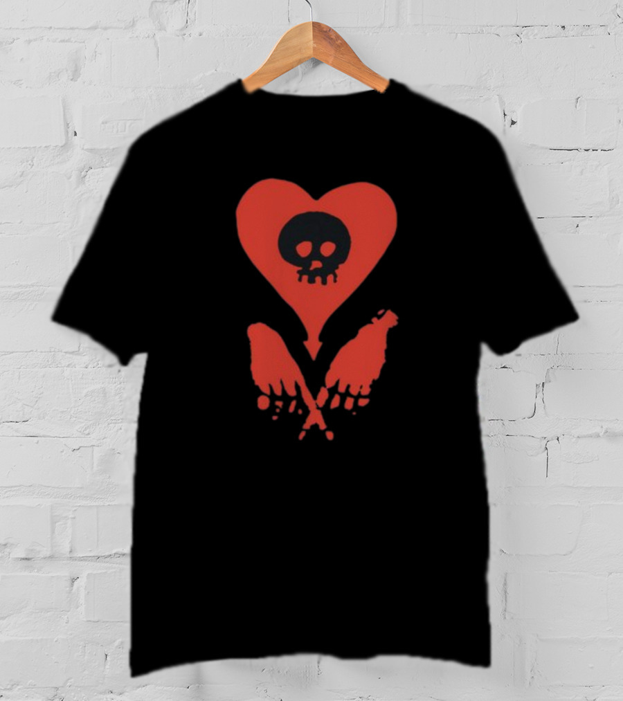 Alkalinetrio Fingers Crossed Red Heart Skull And Bones T-Shirt