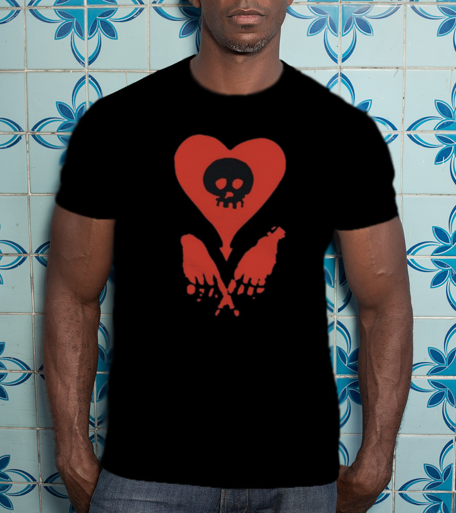 Alkalinetrio Fingers Crossed Red Heart Skull And Bones T-Shirt