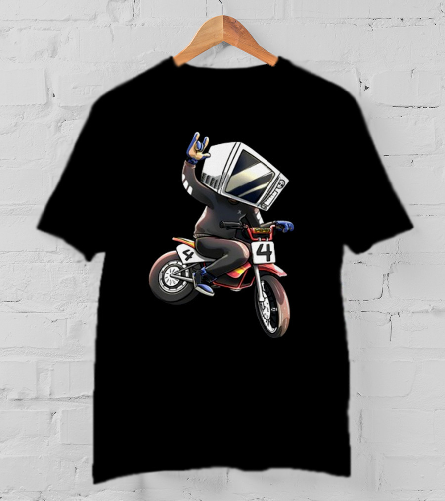 Makethehoodsmile Microwave Man Riding Number 4 Motorcycle T-Shirt
