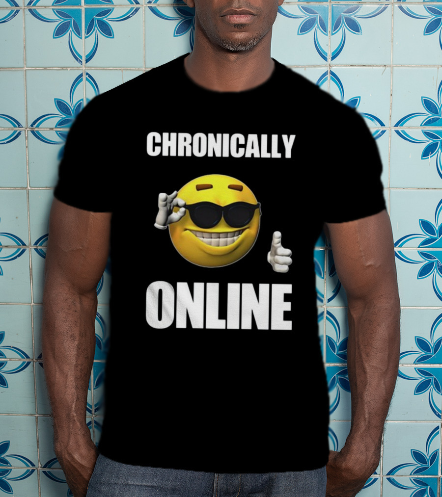 Chronically Online Cool Sunglasses Thumbs Up Emoji T-Shirt