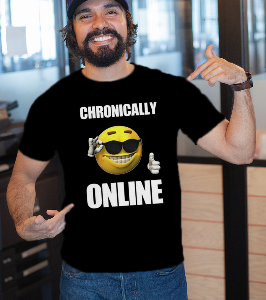 Chronically Online Cool Sunglasses Thumbs Up Emoji T-Shirt