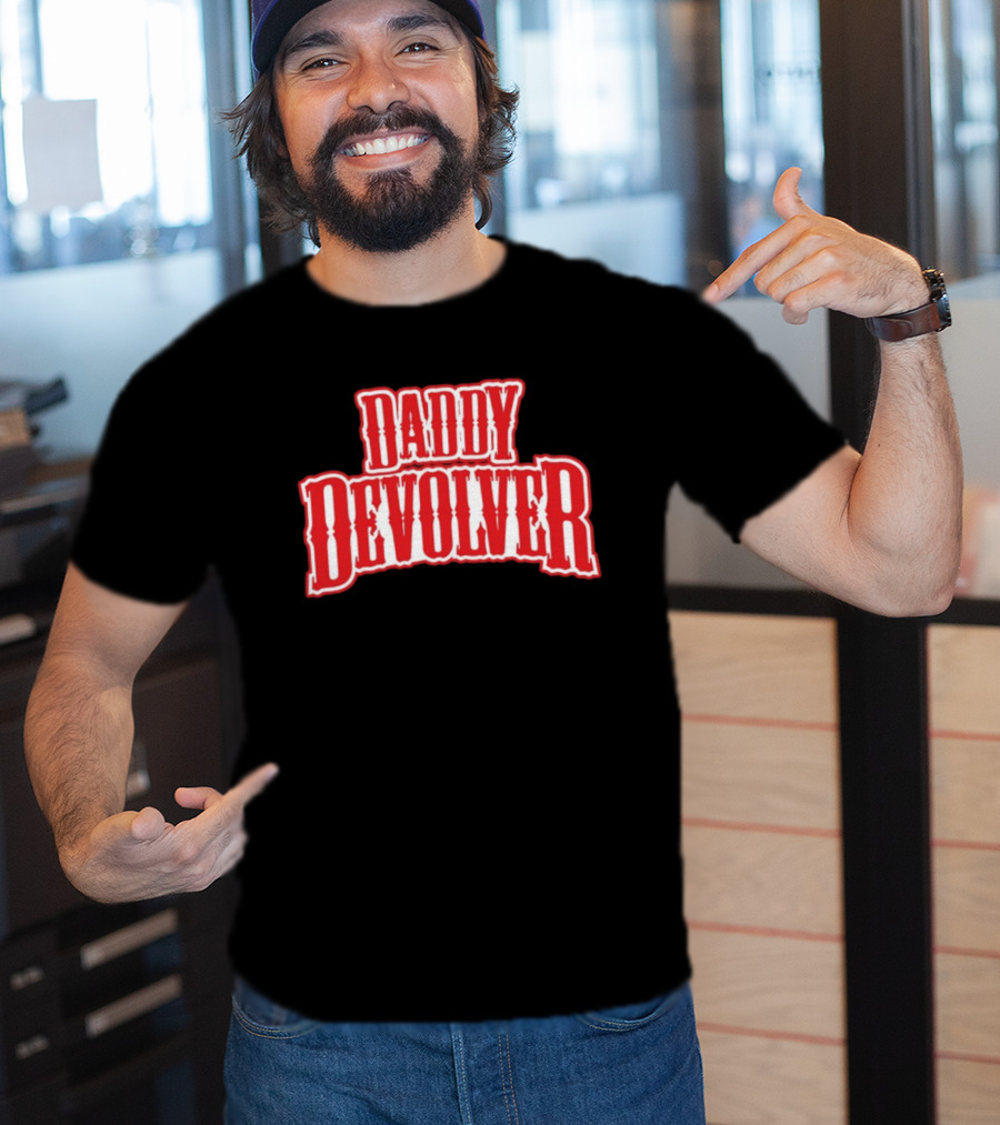 Daddy Devolver Red Western Typography T-Shirt