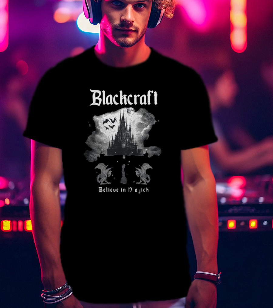 Blackcraft Believe In Magick Gothic Castle With Bats And Gargoyles T-Shirt