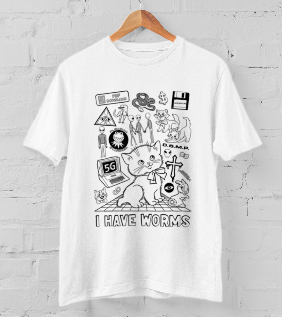 Webworm Cursed 5G Kitty With Aliens D.S.M.P. I Have Worms T-Shirt