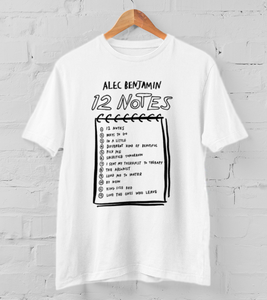 Alec Benjamin 12 Notes Album Tracklist Songs T-Shirt