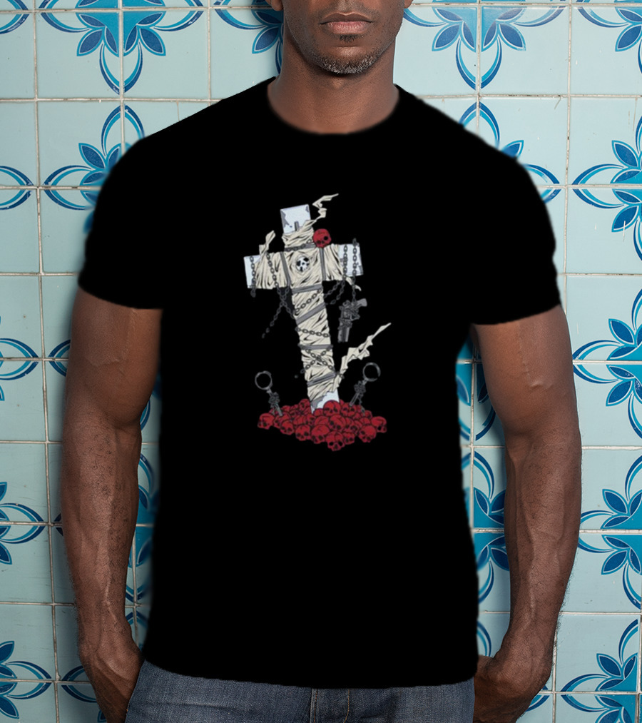 Trigun Nicholas D. Wolfwood Cross With Chains And Skulls T-Shirt