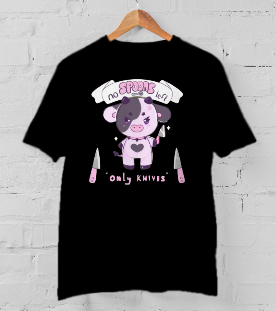 No Spoons Left Only Knives Angry Cow With Heart And Cute Pastel Knives T-Shirt