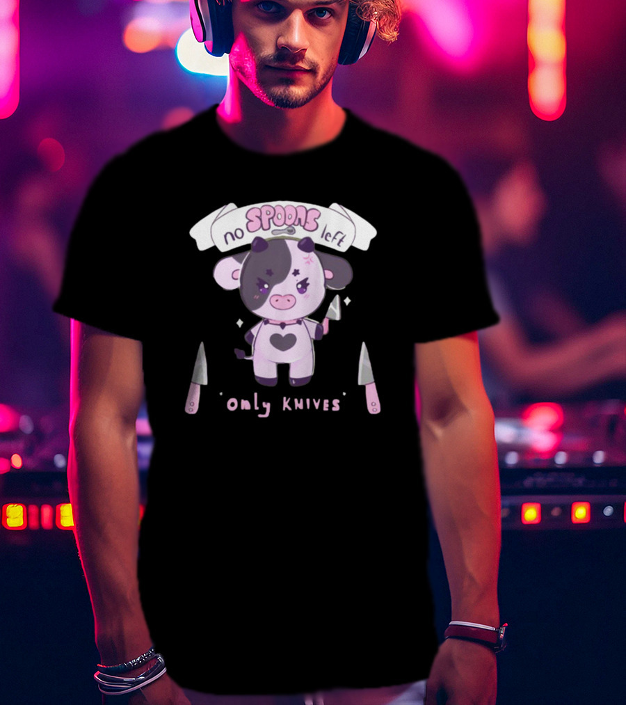 No Spoons Left Only Knives Angry Cow With Heart And Cute Pastel Knives T-Shirt