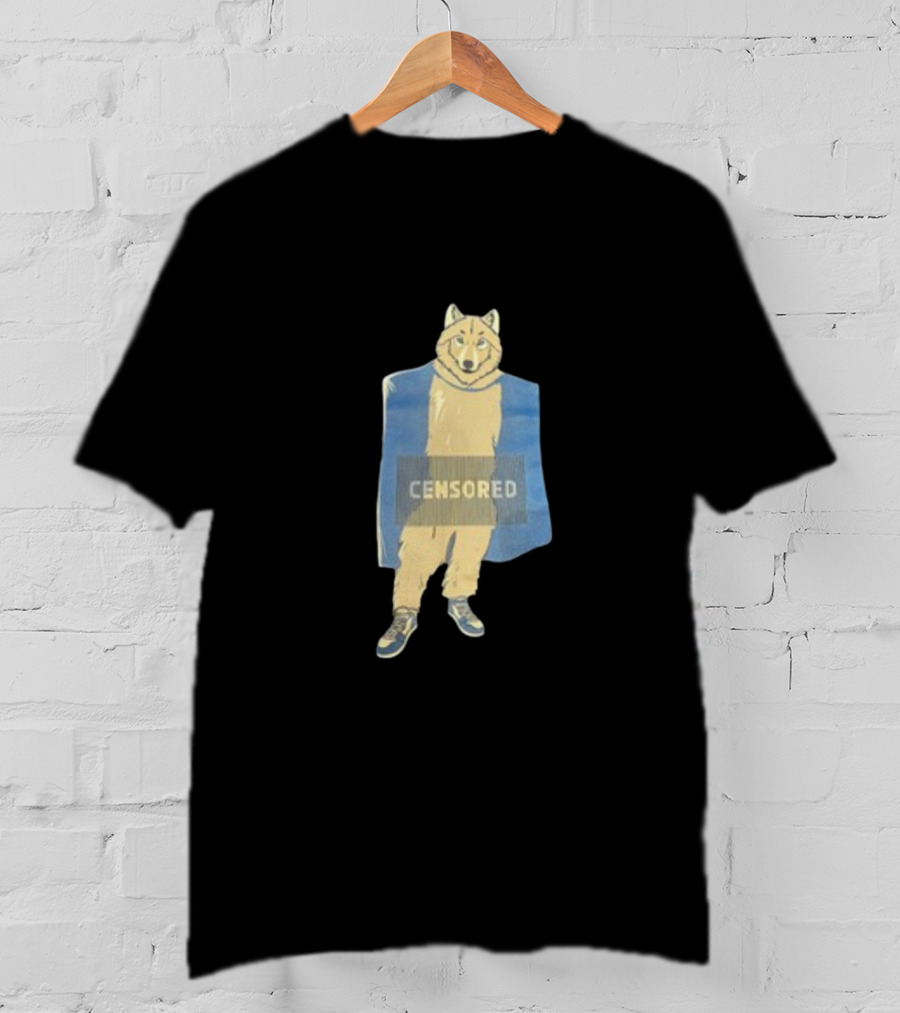 Censored Wolf In Suit With Blue Background T-Shirt