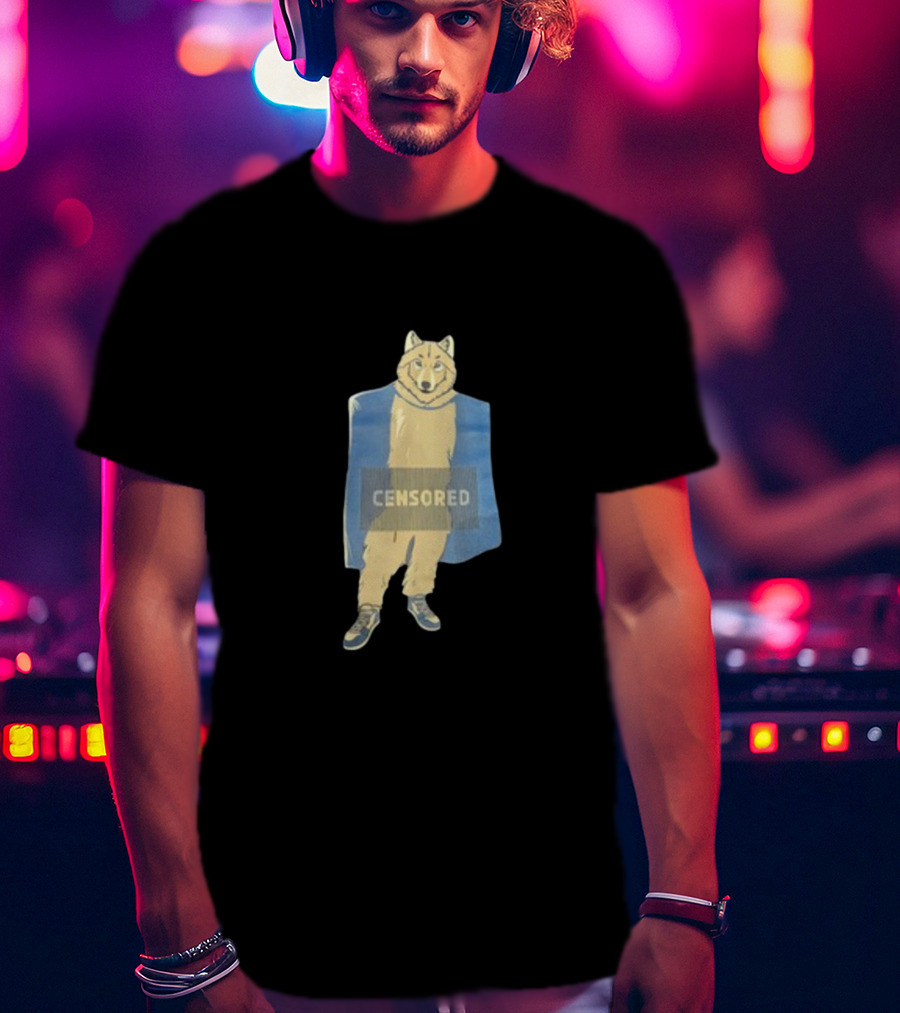 Censored Wolf In Suit With Blue Background T-Shirt