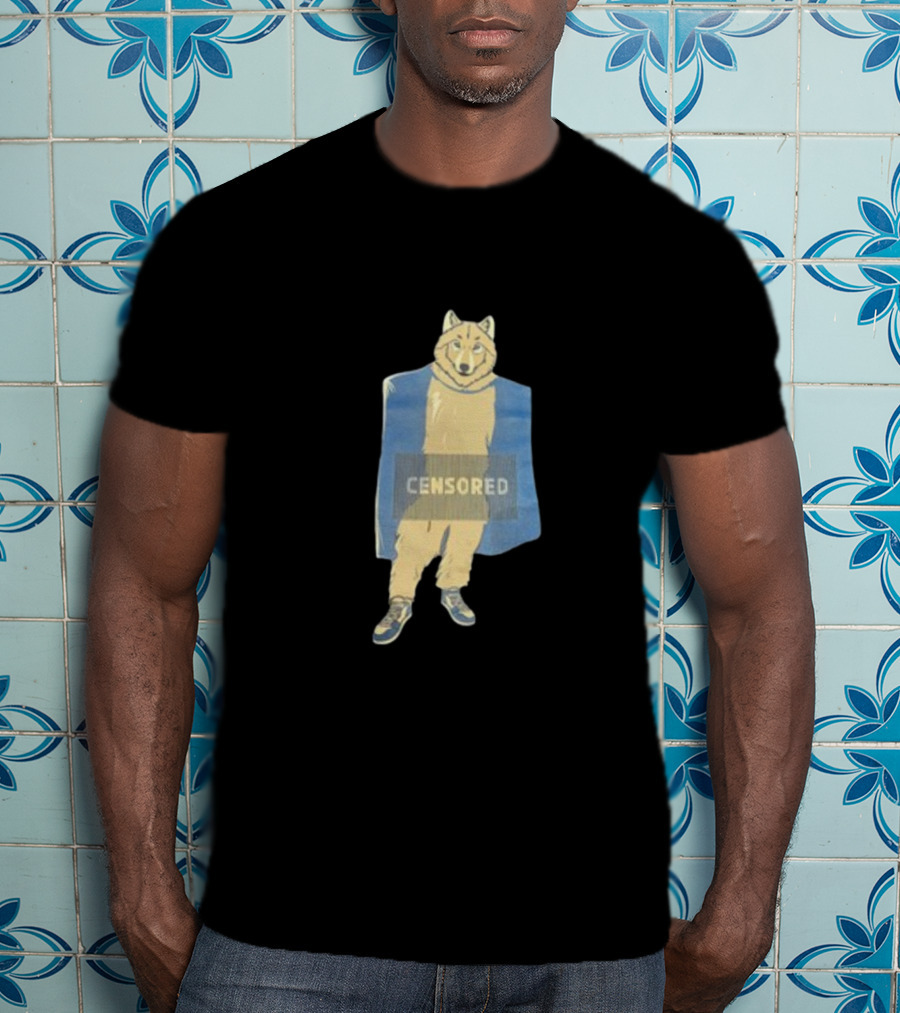 Censored Wolf In Suit With Blue Background T-Shirt