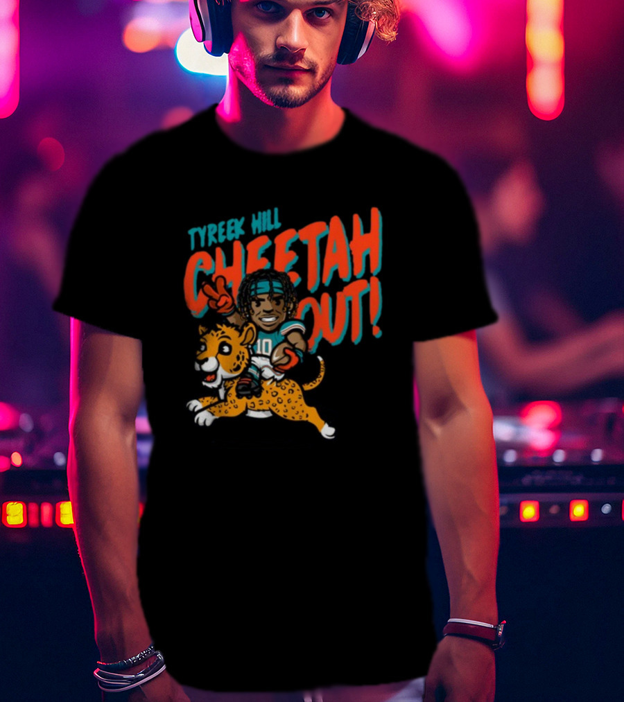 Tyreek Hill Cheetah Out Riding Cartoon Cheetah Football Player Character T-Shirt
