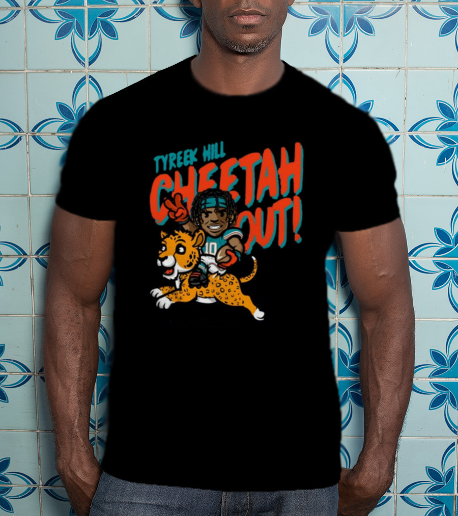 Tyreek Hill Cheetah Out Riding Cartoon Cheetah Football Player Character T-Shirt